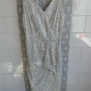 Grace Karin Silver Sequin Midi Dress